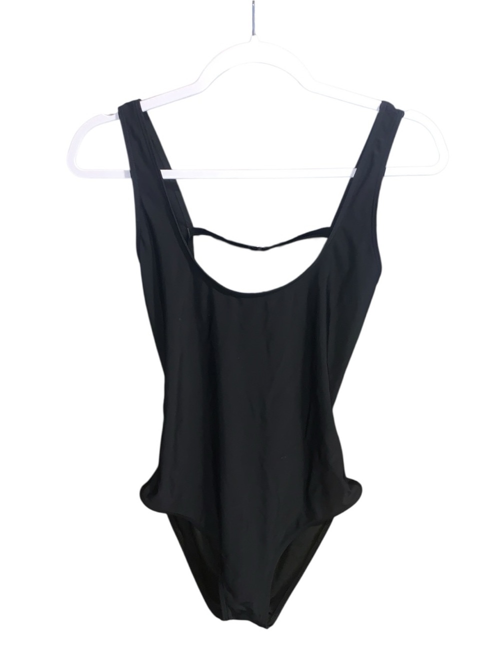Woman’s Medium Black One-Piece Swimsuit Open Twisted Back Ruched Bottom